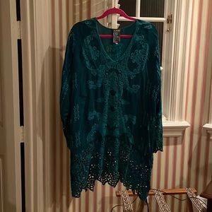 Teal Johnny Was tunic